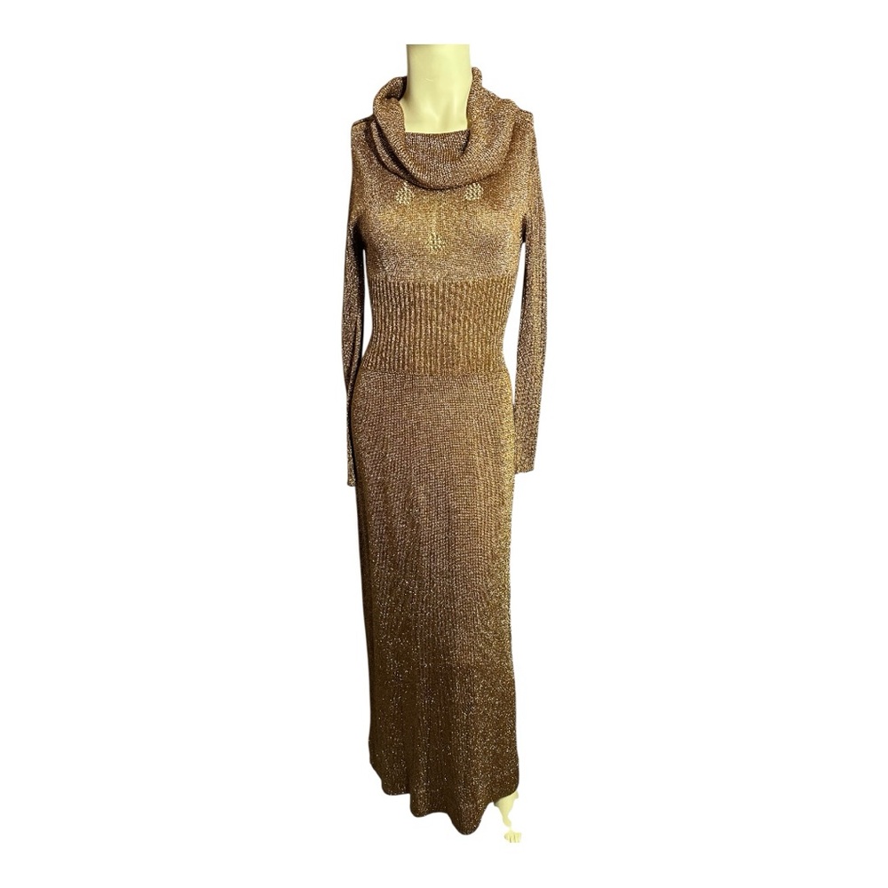 Vintage 1970’s Wenjilli Knit Shimmering Long Sleeve Copper Dress